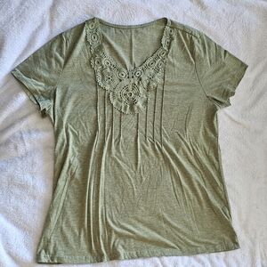 Olive Lace Accent Short Sleeve Top